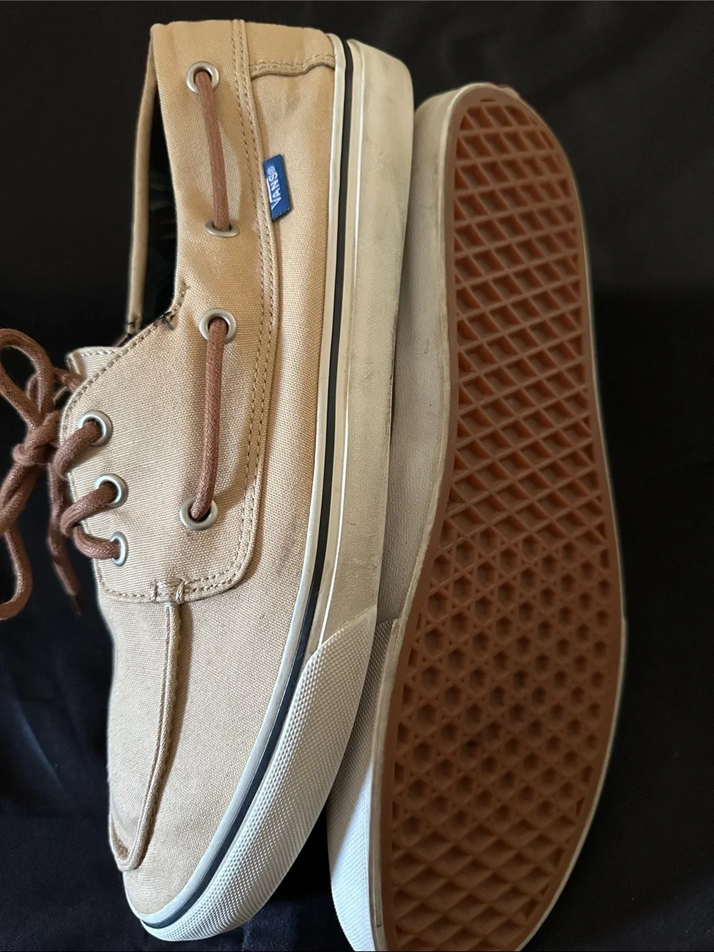 VANS CHAUFFEUR SF Boat Shoes Beige Canvas Lace-Up Men's US 11.5 UK 10.5